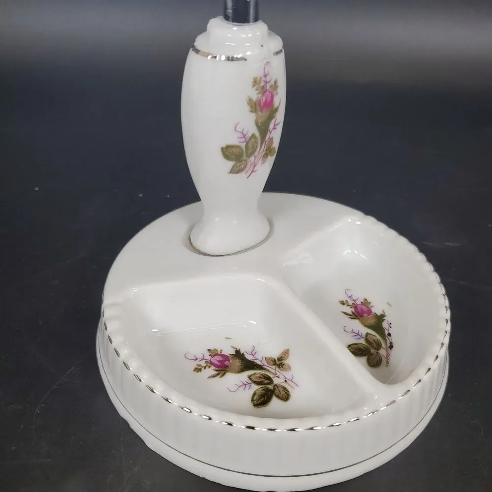 Antique Porcelain Pedestal Vanity Mirror Hand Painted Floral Victorian